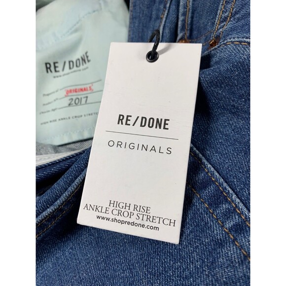 NWT RE/DONE High Rise Ankle Crop Stretch Jeans Size 30 Blue Dark Wash Button Fly - Picture 10 of 13